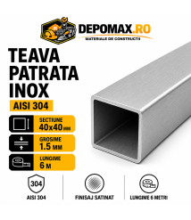 Teava patrata inox satinata AISI 304, 40 x 40 x 1.5 mm, 6 metri